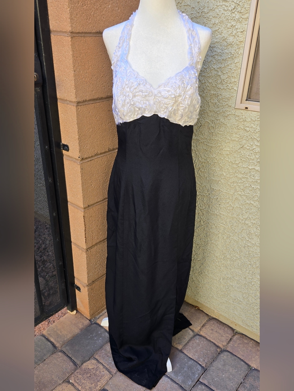 Zum Zum Vintage 90's Black Maxi Dress with White Floral Lace Bodice